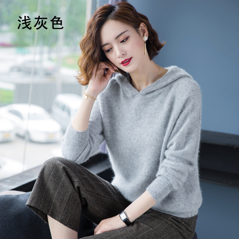 2024 Spring Winter 100%Pure Mink Cashmere Sweater Women Knitted Hooded Lady's Grade Up Jumpers And Pullovers Soft Warm Tops