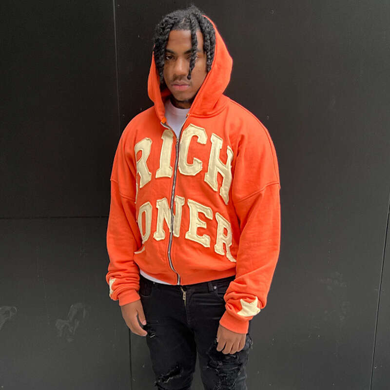 Street Trend Letter Patch Splicing Trendy Design Sense American Men's and Women's Loose Hoodie