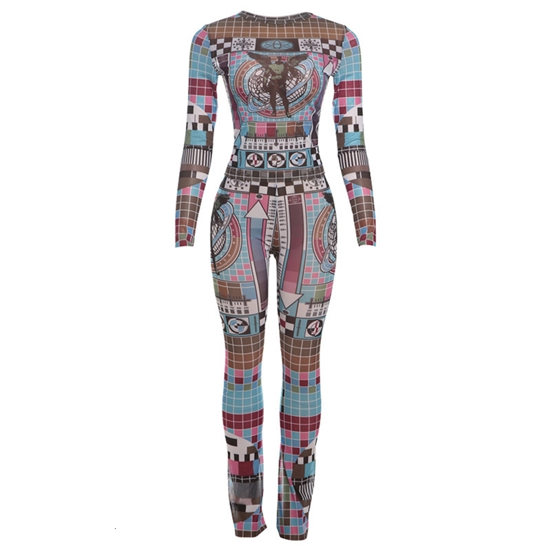 Women Tracksuits Two Pieces Set Wind 2025 Spring New Personalized Street Trendy Tight Digital Printed Open Umbilical Long Sleeve Pants Set