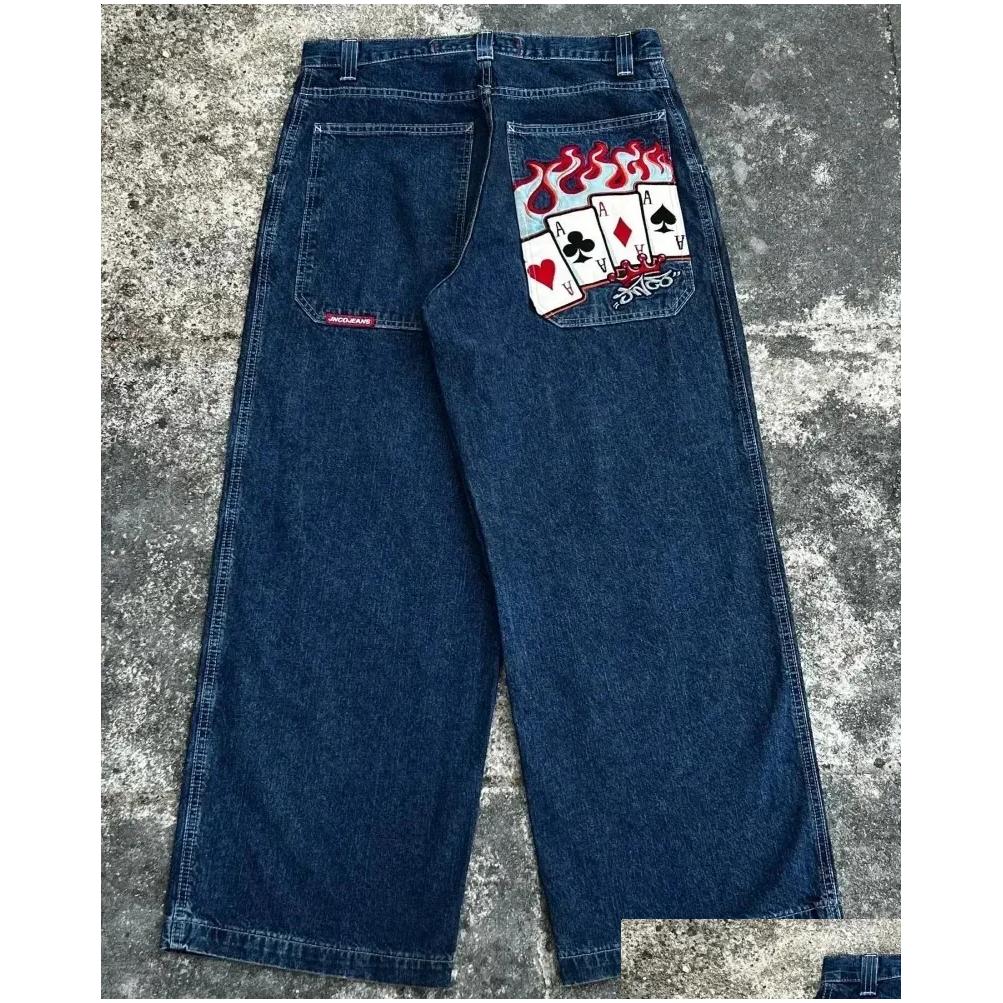 Men'S Jeans Y2K Mens Leaf Booties American Street Retro Embroidery Loose Casual High Waist Wide Leg Washed Pants 240722 Drop Delivery Otgzi - view 9