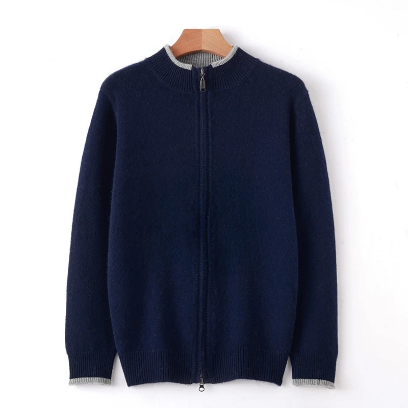 Autumn/Winter 100% Pure Cashmere Sweater Mens Half High Neck Knitted Zippered Cardigan Solid Color Wool Top Coat 250113