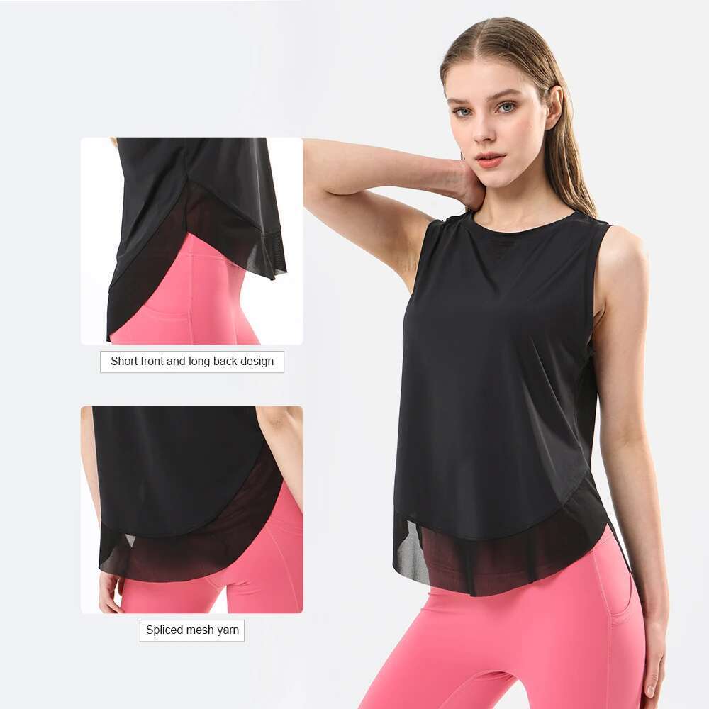 Summer Breathable Mesh Yoga Vest Women Fiess Sports Tank Top Sleeveless Gym Shirt Workout Outdoor Running Clothes