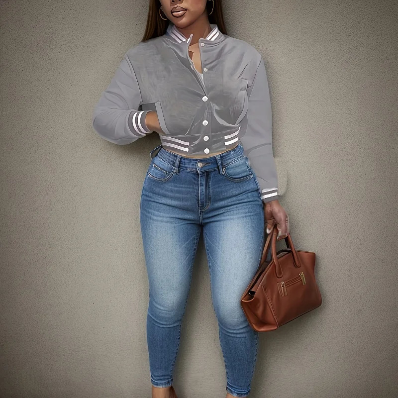 Spring and Autumn European and N Womens Pure Color Jacket Single-breasted Baseball Jacket 250116