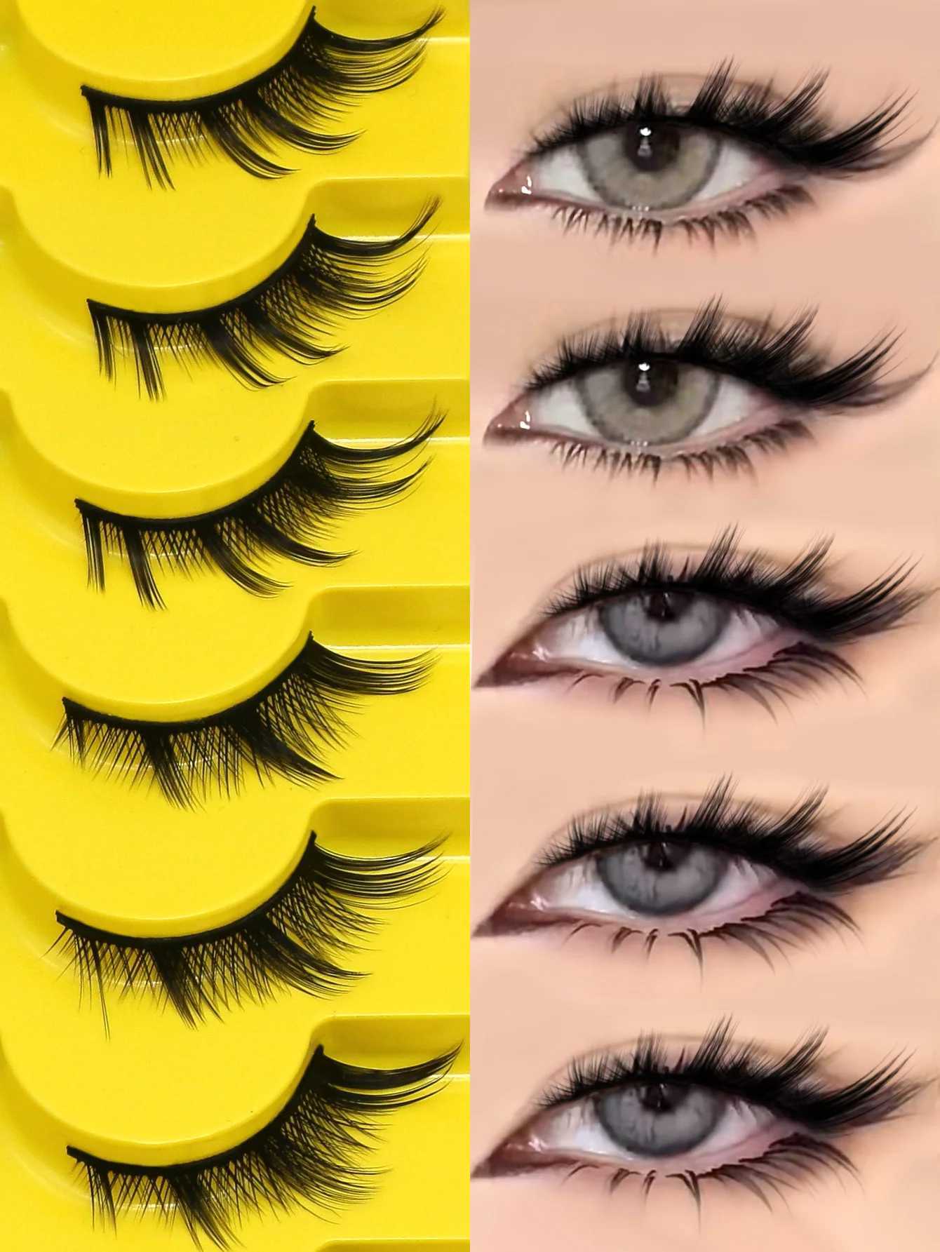 GROINNEYA Cat Eye Lashes 5/7Pairs Natural False Eyelashes 3D Faux Mink Soft Anime Eyelashes Cosplay Volumized Lashes ExtensionXJ250116