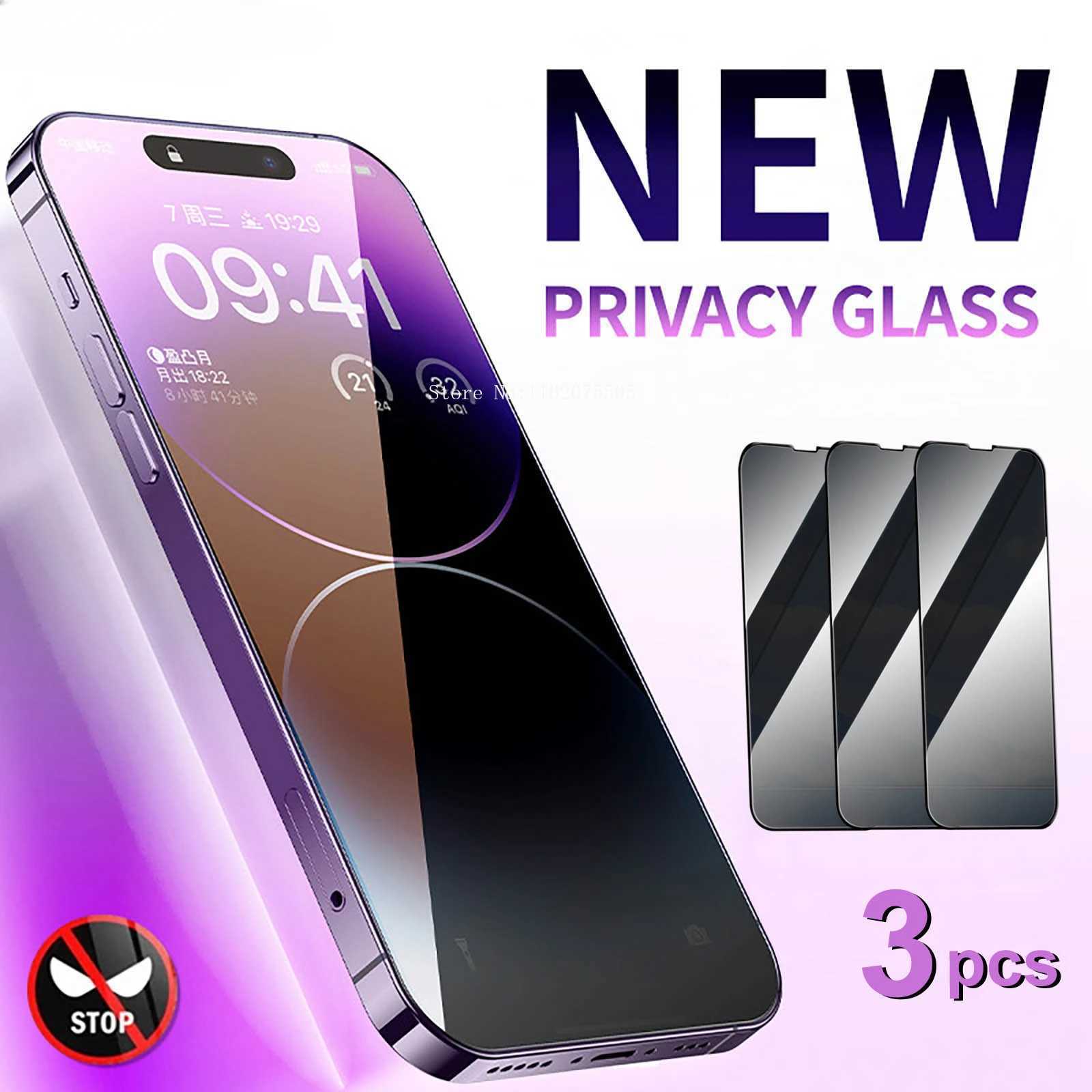 New Arrival 3Pcs full set of anti spy screen protectors for iPhone 14 13 12 11 Plus Pro Max Mini XS XR X 9H privacy dark tempered glass film T250116