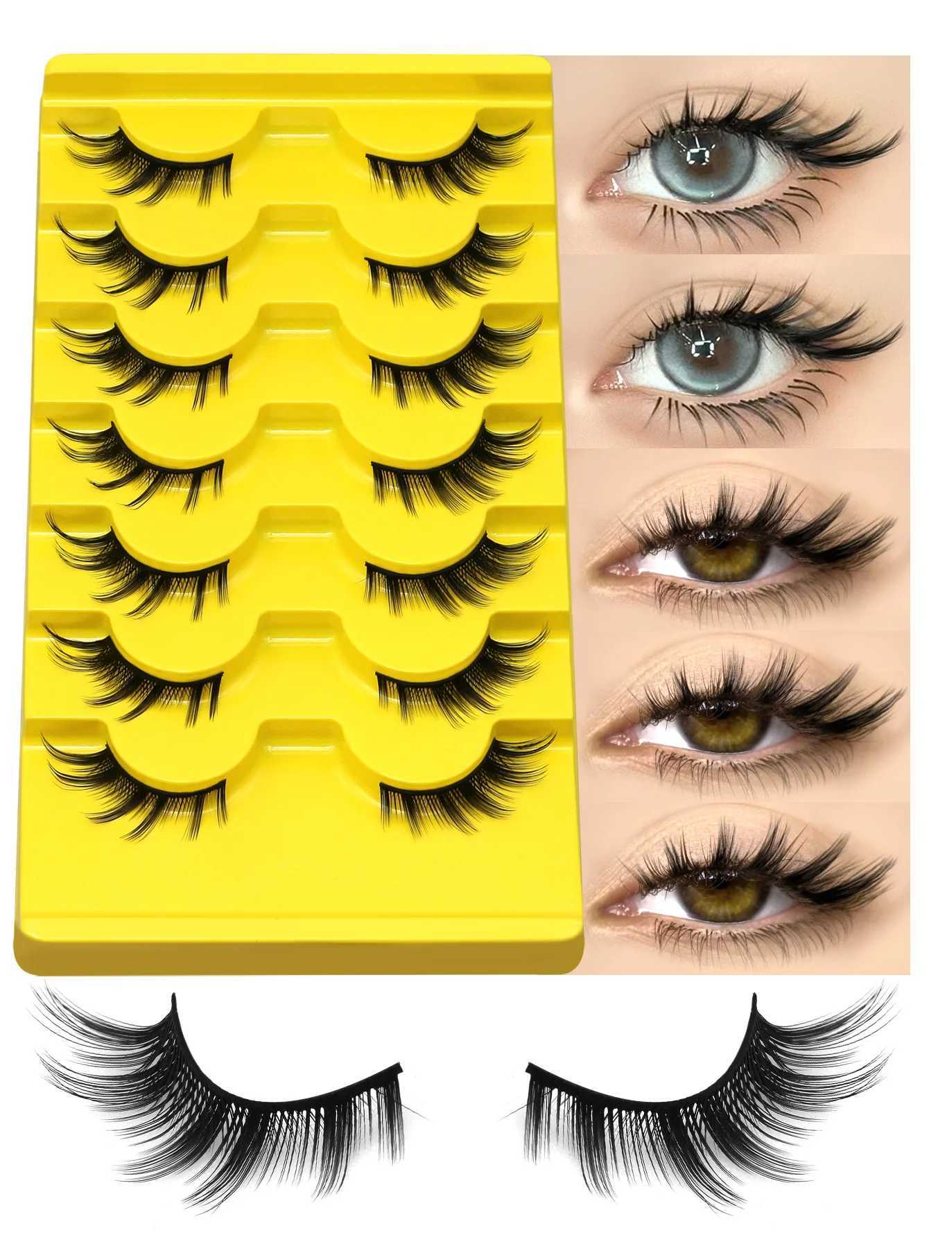 GROINNEYA Cat Eye Lashes 5/7Pairs Natural False Eyelashes 3D Faux Mink Soft Anime Eyelashes Cosplay Volumized Lashes ExtensionXJ250116