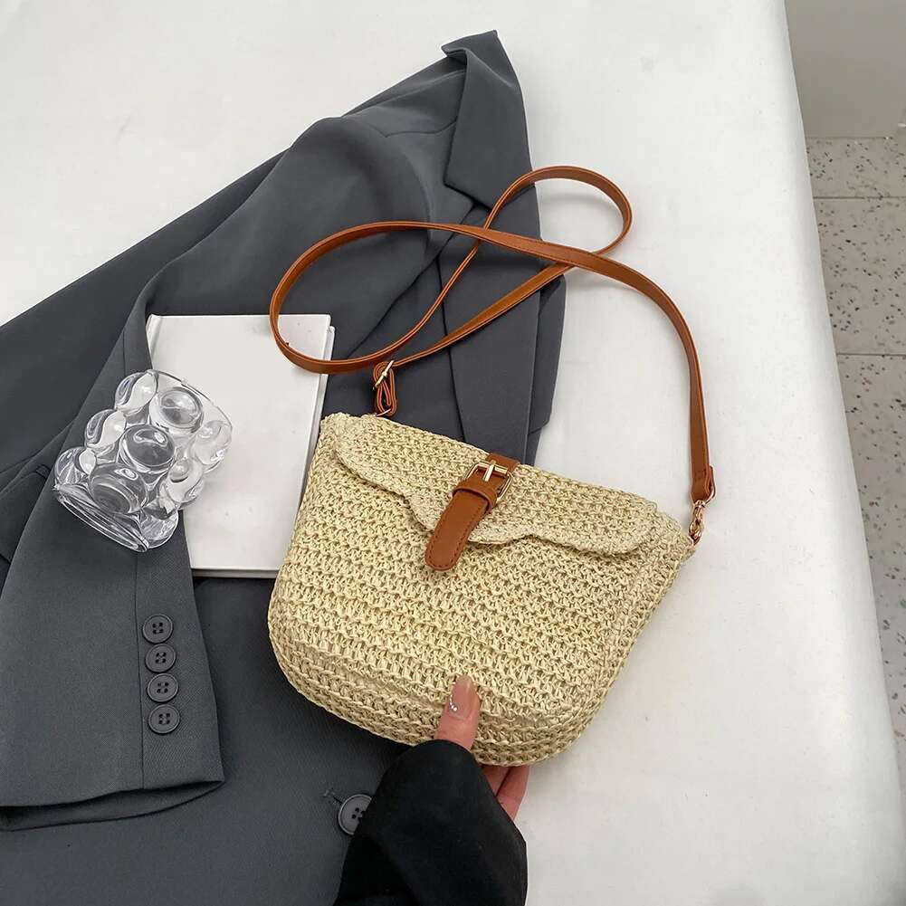 2024 Women Straw Weaving Sg Handmade Paper Rope Woven Fashion Crossbody Summer Messenger Bag Adjustable Strap Satchel