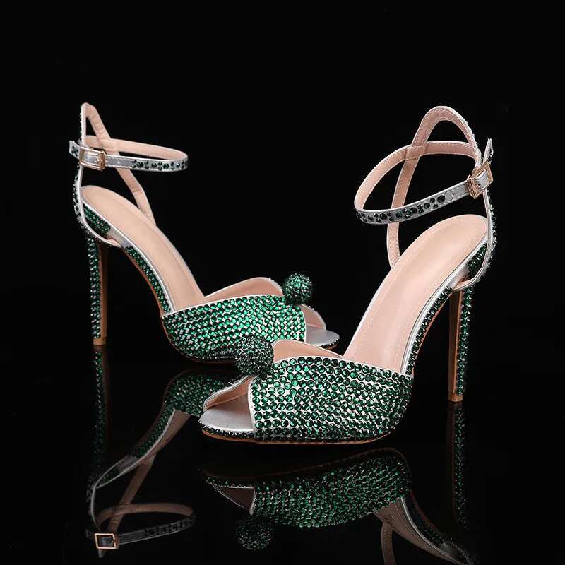 Runway Style Rhie Sequined Peep Toe Women Gladiator Sandals Summer Elegant High Heels Crystal Wedding Banquet Bridal Shoes