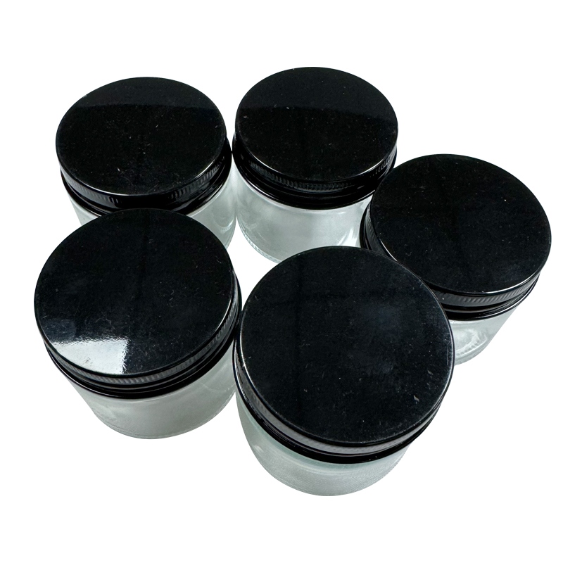 60ML Glass Jar Aluminum Lids Clear Container Kitchen Storage Food Container OEM LOGO Glass Bottles Black Cover Custom Logo Stickers Label Water Stores Black Covers