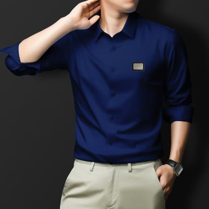 Men's Dress Shirts Business slim fit, versatile, all season four sided elastic non ironing men's long sleeved shirt, silky and vertic