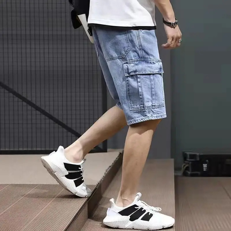 Arrival Fashion Mens Casual Loose Baggy Cowboy Pants Streetwear Cargo Summer Denim Jeans Straight Knee Length Shorts Male 250109Z