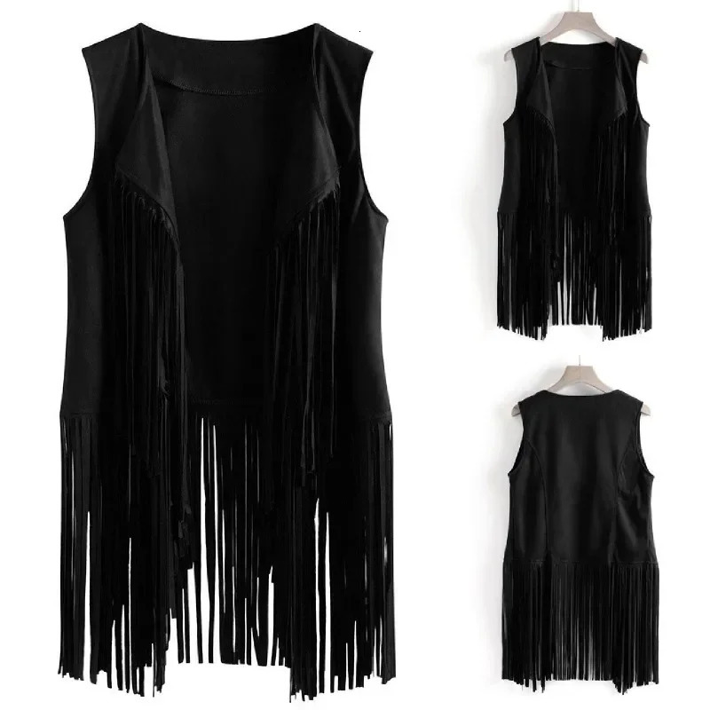 Fringe Vest Soft Cow Vest Sleeveless Cropped Fringe Jackets Brown Tassel Vest Hippie Costumes 250113