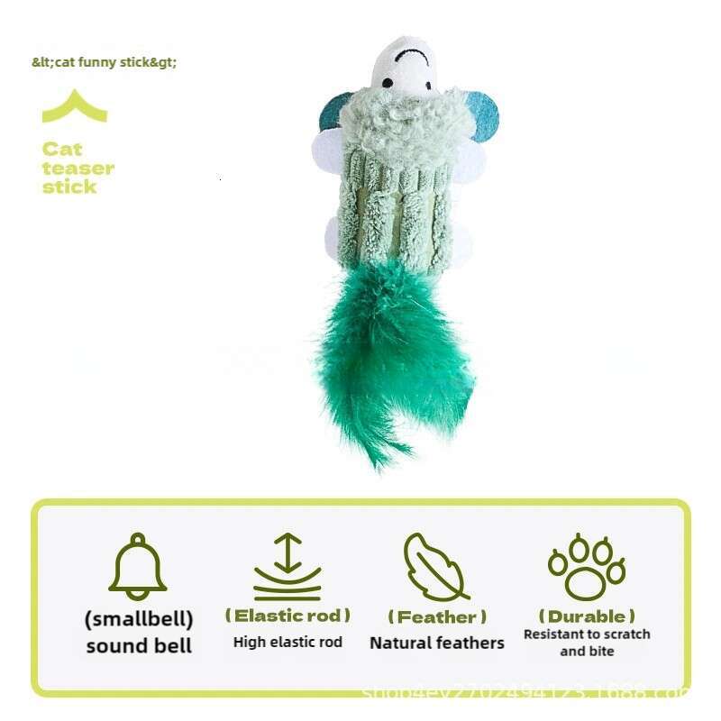 Interactive Feather Cat Toy for Play & Exercise - Durable Long-Handled Teaser Wand with Plush Chewable Toy for Kittens & Cats (Color Options, XX inche