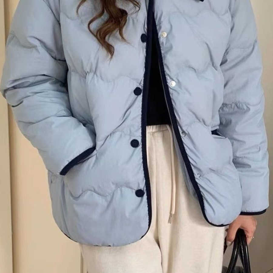 Cotton Jacket Womens Short Design With Striped Plush Contrasting Color Lapel Loose Bread Jacket Winter College Style Jacket Cotton Jacket Women Jacket