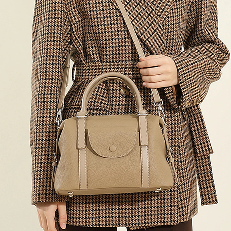 Hifashion Cow Genuine Leather Boston Tote Handbags For Women Trend ner Satchel Purses Ladies Shoulder Crossbody Bags 250114