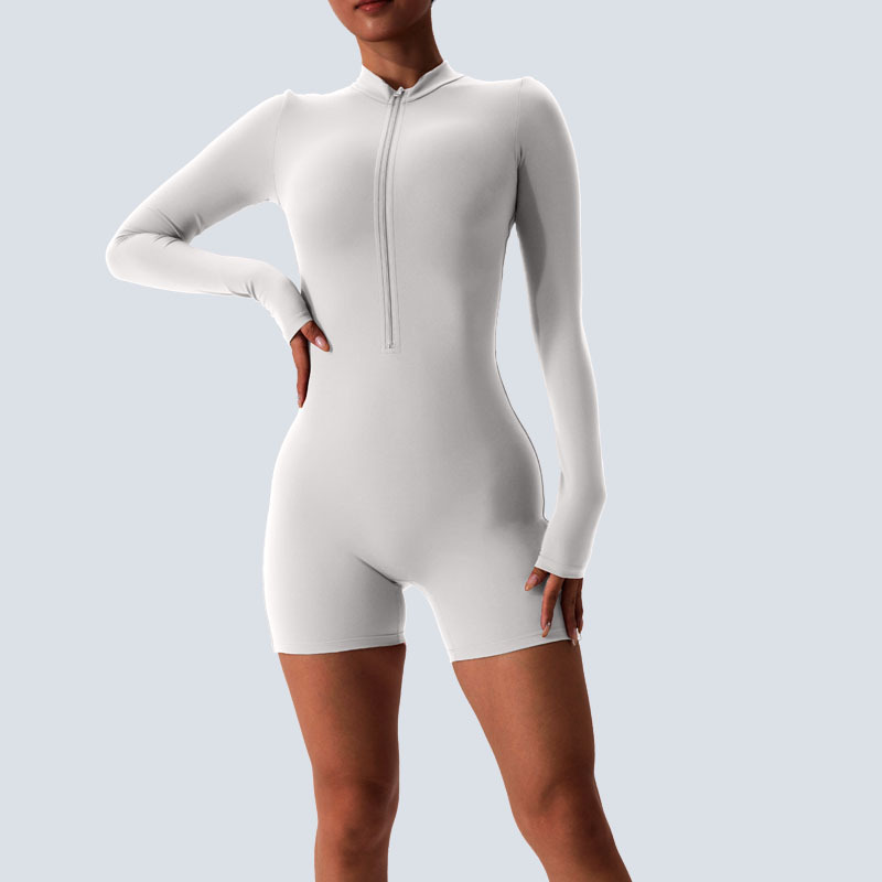 American women's one-piece high-end semi zip quick drying long sleeved short sleeved yoga suit outdoor fitness suit waist cinching and hip liftin
