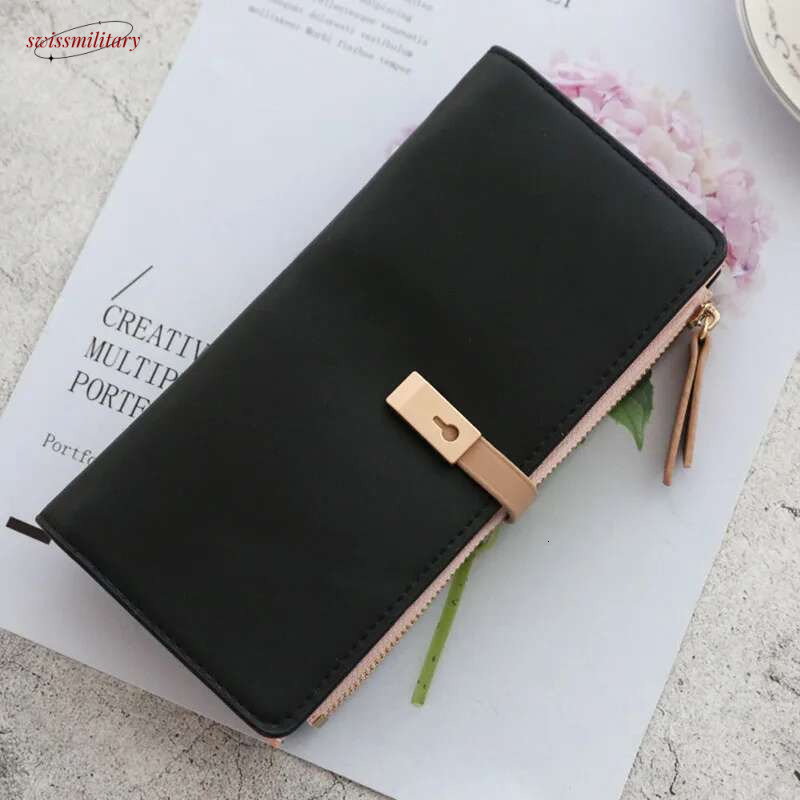 On Sales Women Long Section Wallets PU Leather ID holders Large Capacity Purse Solid Color Wallet Cute Bag swissmilitary