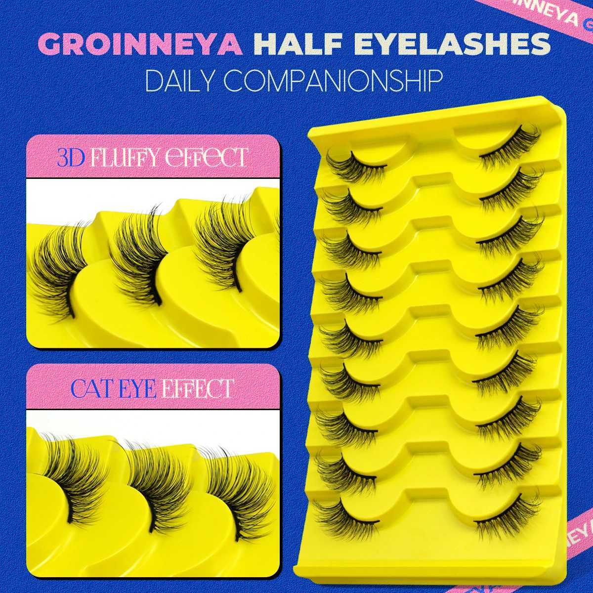 GROINNEYA Half Lashes 5/7/10 Piars Half Lashes Soft Natural Cat Eye Lashes Makeup Tool Fake Eyelashes Extension Fluffy Faux CilsXJ250116