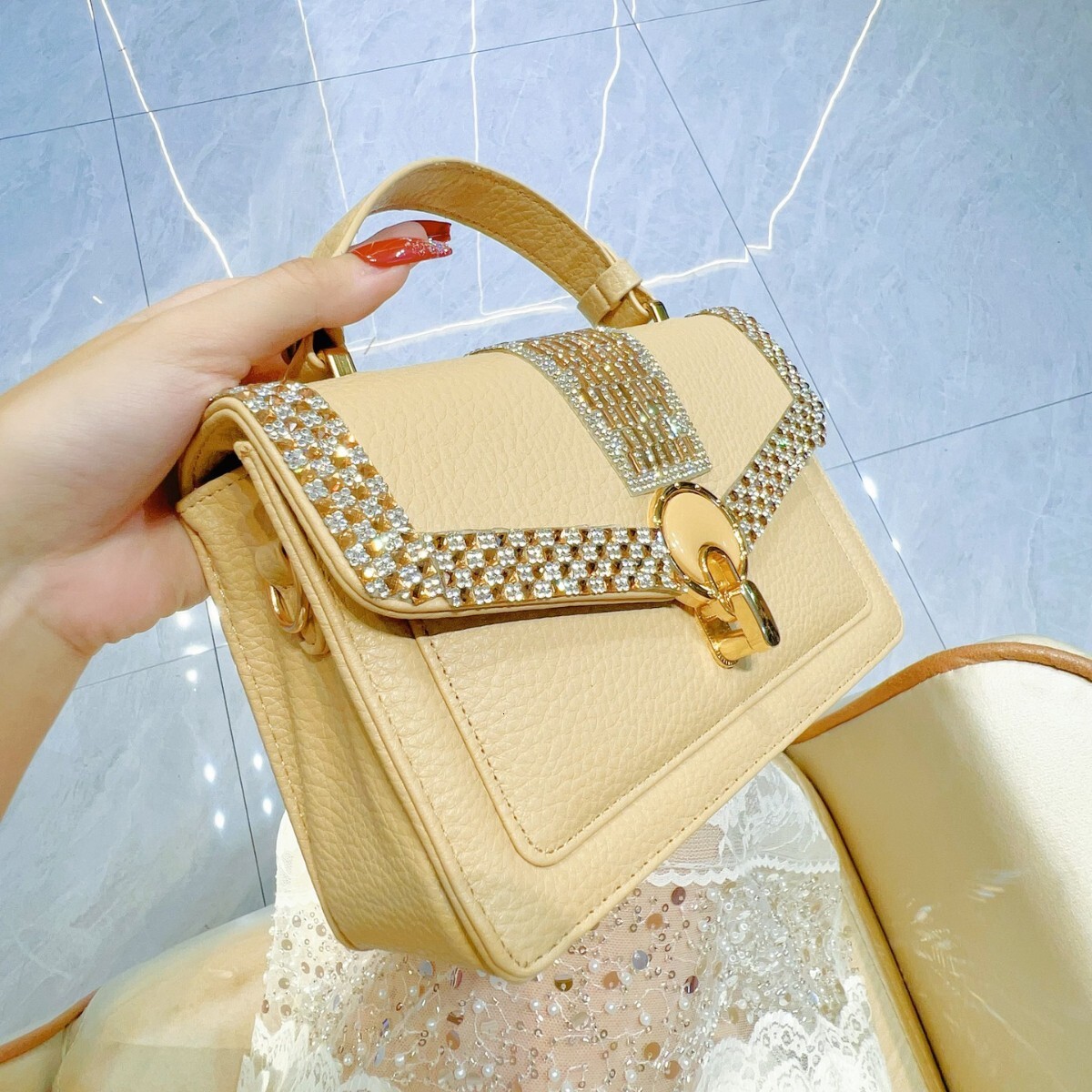 New Designer Diamond Studded Multifunctional Bag Trendy High-end Single Shoulder Crossbody Bag Large Capacity Handbag Banquet Bag Square Bag