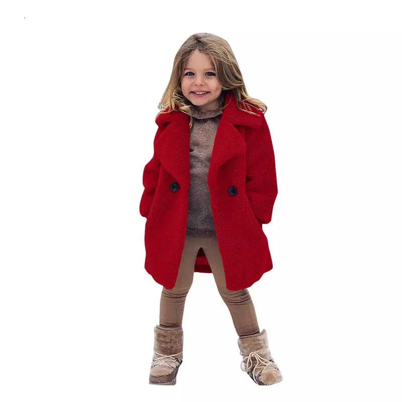 Warm Lambs Wool Jackets For Girls Boys Winter Fleece Outerwear Autumn Children Fashion Single-Breasted Coats Big Kids Clothes 250115bj