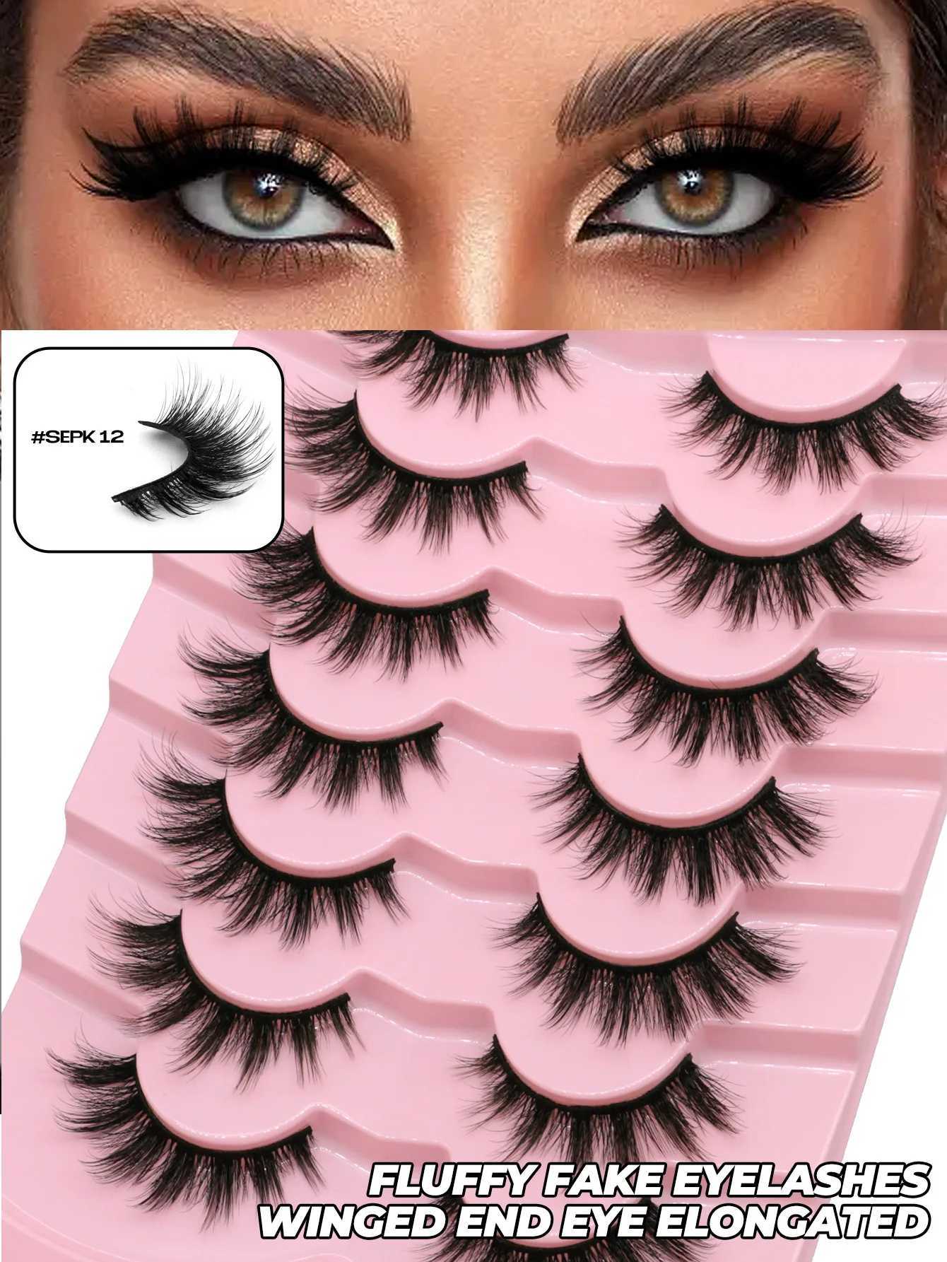 GROINNEYA Cat Eye Fluffy Lashes False Eyelashes Faux Mink Lashes Wispy Lashes Thick Volume 3D Mink False Eyelashes MakeupXJ250116
