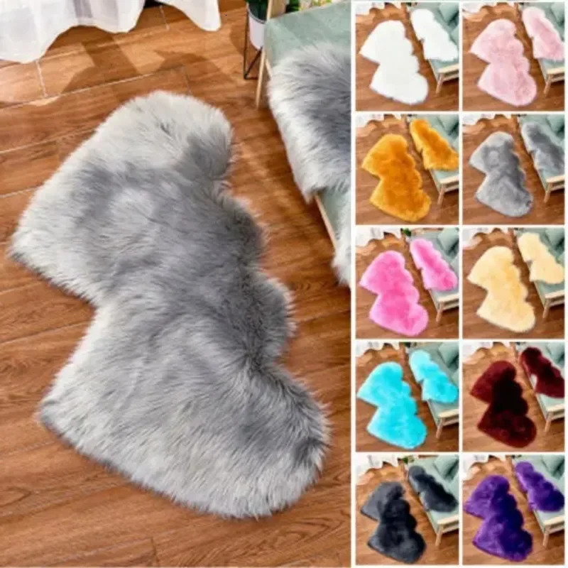 Heart Shaped Wool Sheepskin Rugs Faux Fur Non Slip Bedroom Shaggy Carpet 250115