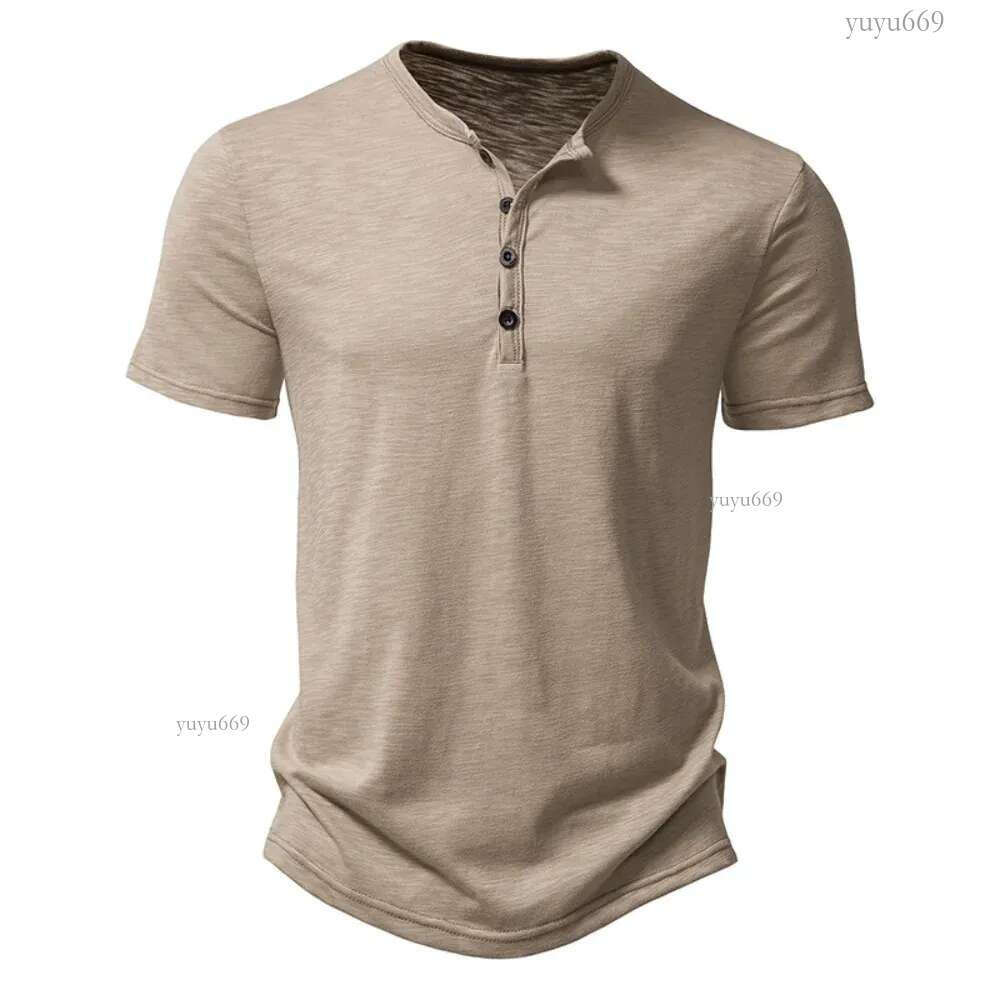 Henley Collar Summer Men Casual Solid Color Short Sleeve T Shirt for Men Polo men High QualityMens T Shirts 240618