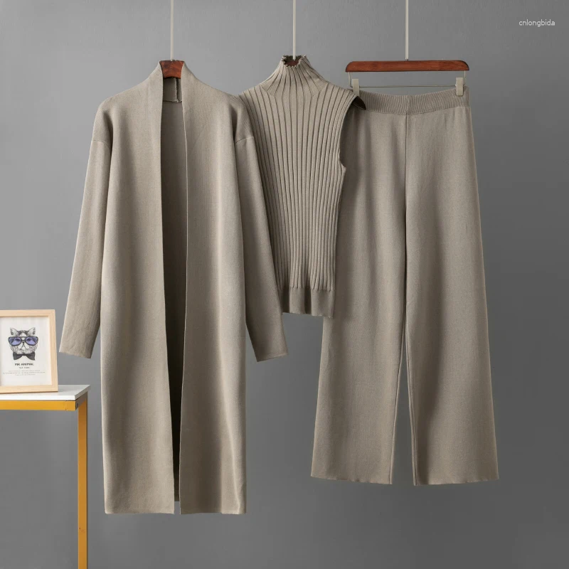 Womens Two Piece Pants HLBCBG Autumn 3 Women Cardigan Tracksuits Fashion Knitted Sets Ladies Sweater Suit Vintage Pieces
