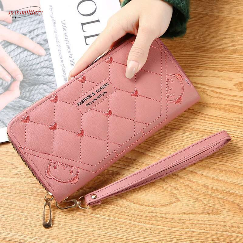 Wallets for Women Large Capacity Hasp Zipper Coin Purse Pu Leather Holder Multi Card Organizer Cell Phone Wristlet .Handbag swissmilitary