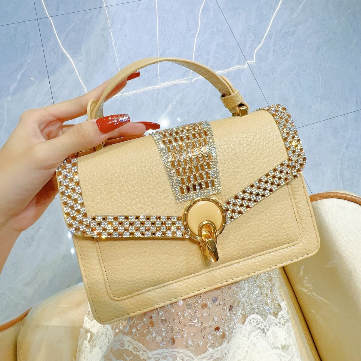 New Designer Diamond Studded Multifunctional Bag Trendy High-end Single Shoulder Crossbody Bag Large Capacity Handbag Banquet Bag Square Bag