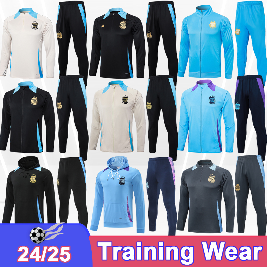 24 25 ArGEnTiNa Training Wear Hoodie Kit Suit Soccer Jerseys DE PAUL L.MARTINEZ J.ALVAREZ PEZZELLA MONTIEL Half/Long Zip Tracksuit Football Shirts
