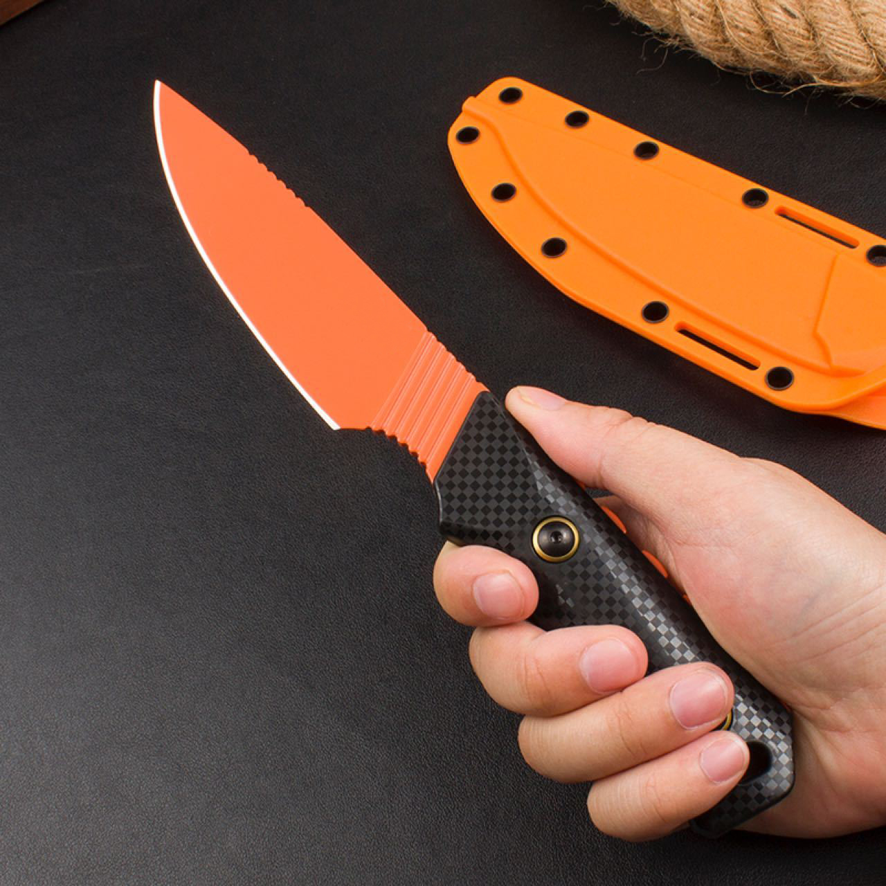 3Models Hotsale 15600 Raghorn Fixed Blade Knife 4.01 Cpm-Cruwear Orange Drop Point, Carbon Fiber Handles