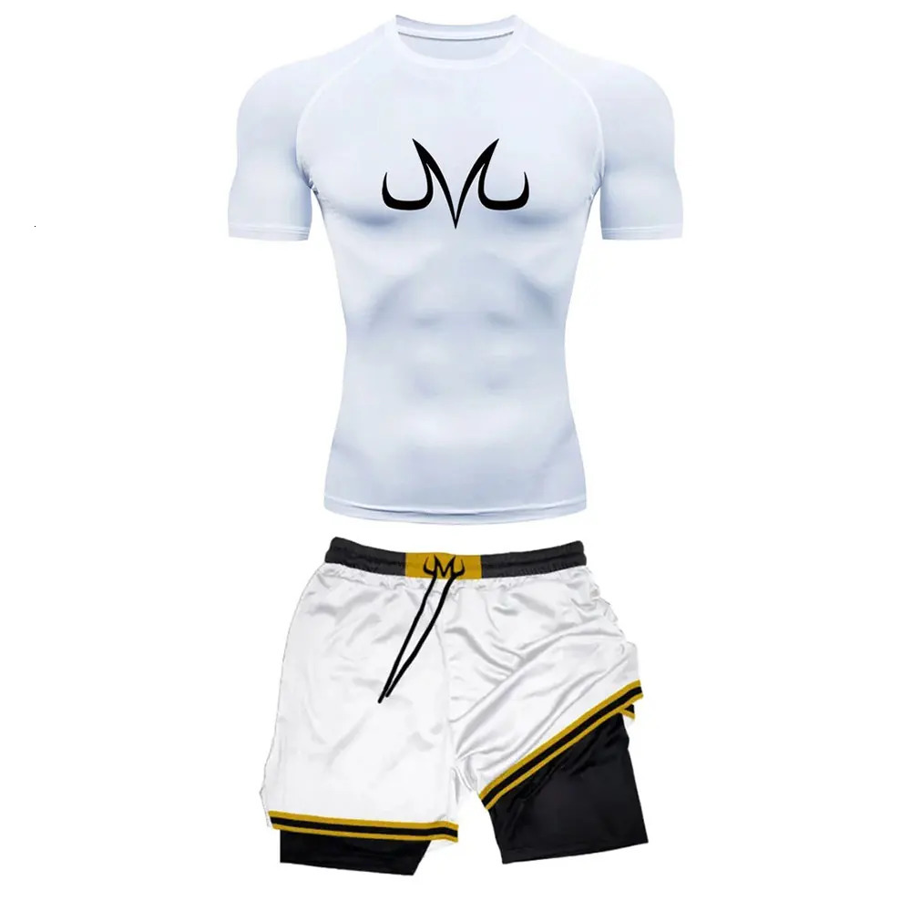 Mens Tracksuit Anime Print Fitness Sportswear Set Compression Leggings Sport Gym Performance Shorts Rash Guard 250114