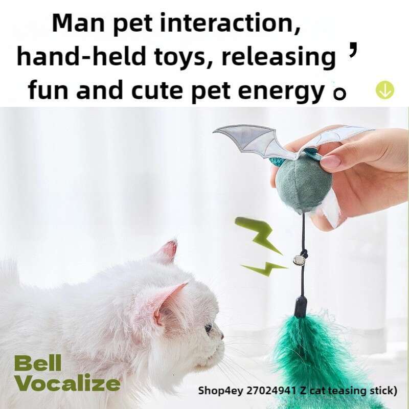 Interactive Feather Cat Toy for Play & Exercise - Durable Long-Handled Teaser Wand with Plush Chewable Toy for Kittens & Cats (Color Options, XX inche