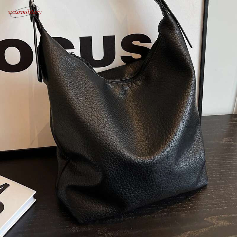 Women's Armpit Hobos Shoulder Bag Black Stylish Female Large Pu Leather Commuter Bags Quality Aesthetic Ladies Original Handbag swissmilitary