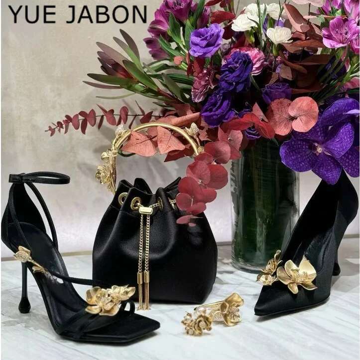Golden wers High Heels Women Silk Designer Sandal Metallic wer Pointed Toe Fine Heel Party Dress Shoes Pumps