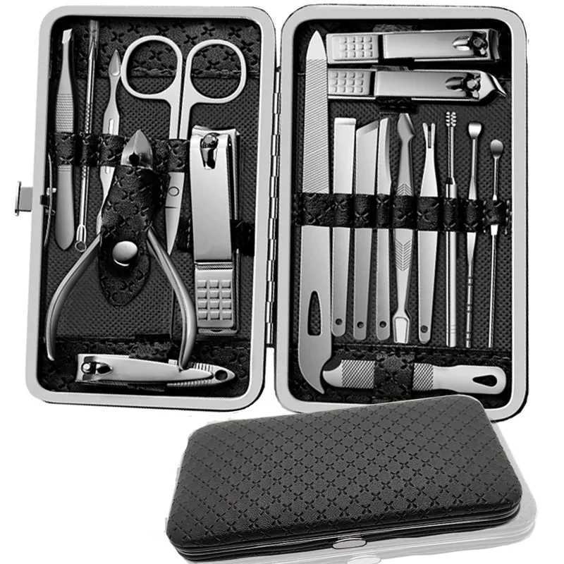 19pcs Manicure Set Nail Clipper Set Stainless Steel Ear Spoon Nail Clippers Pedicure Remove Dead Skin with Leather SleeveXJ250116