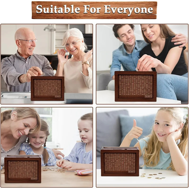 Money Box Wooden Piggy Bank Savings Challenge Box Coin Tray Storage Case Childrens Purse Deposit Reusable 1000~10000 Euro 250114