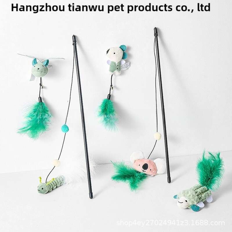 Interactive Feather Cat Toy for Play & Exercise - Durable Long-Handled Teaser Wand with Plush Chewable Toy for Kittens & Cats (Color Options, XX inche