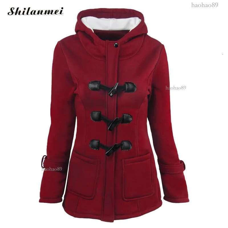 Wholesale-Horn button Jacket coat Winter Autumn women slim plus size warm Medium long hooded OverCoat 6XL 5XL 6 colors jacket for women