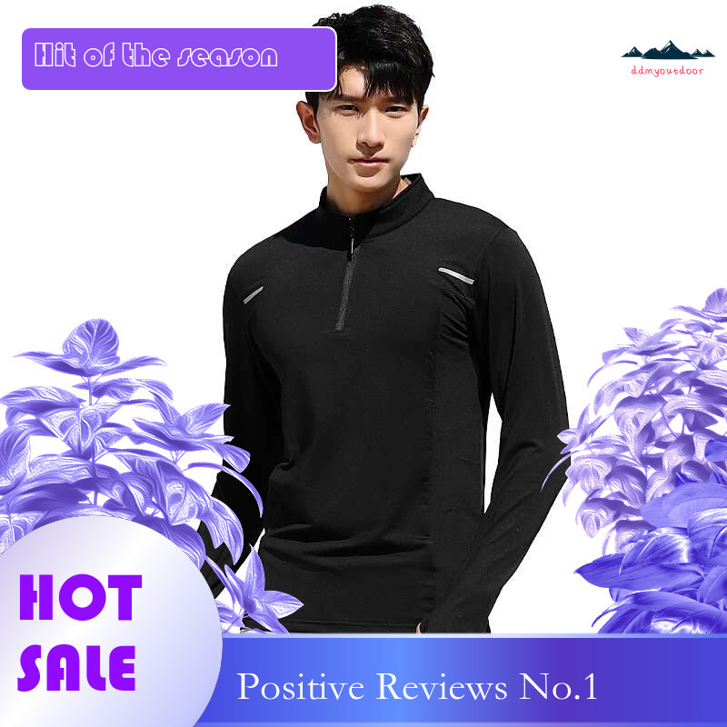 Ddmyoutdoor China Domestic Bodybuilding Training Tee Running Quick Dry Elastic Half Zipper Fiess Pullover Workout Men Finger Hole Long Sleeves
