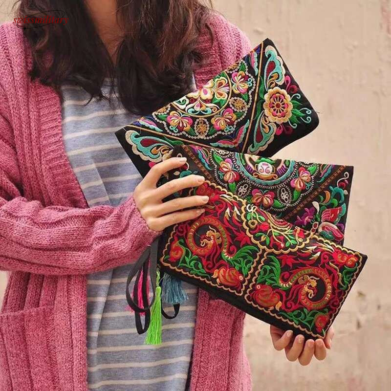 Ethnic Style Envelope Bag For Women Handbags Female Phone Purse Retro Fashion Embroidered Wristlet Bags Wallet sac main swissmilitary