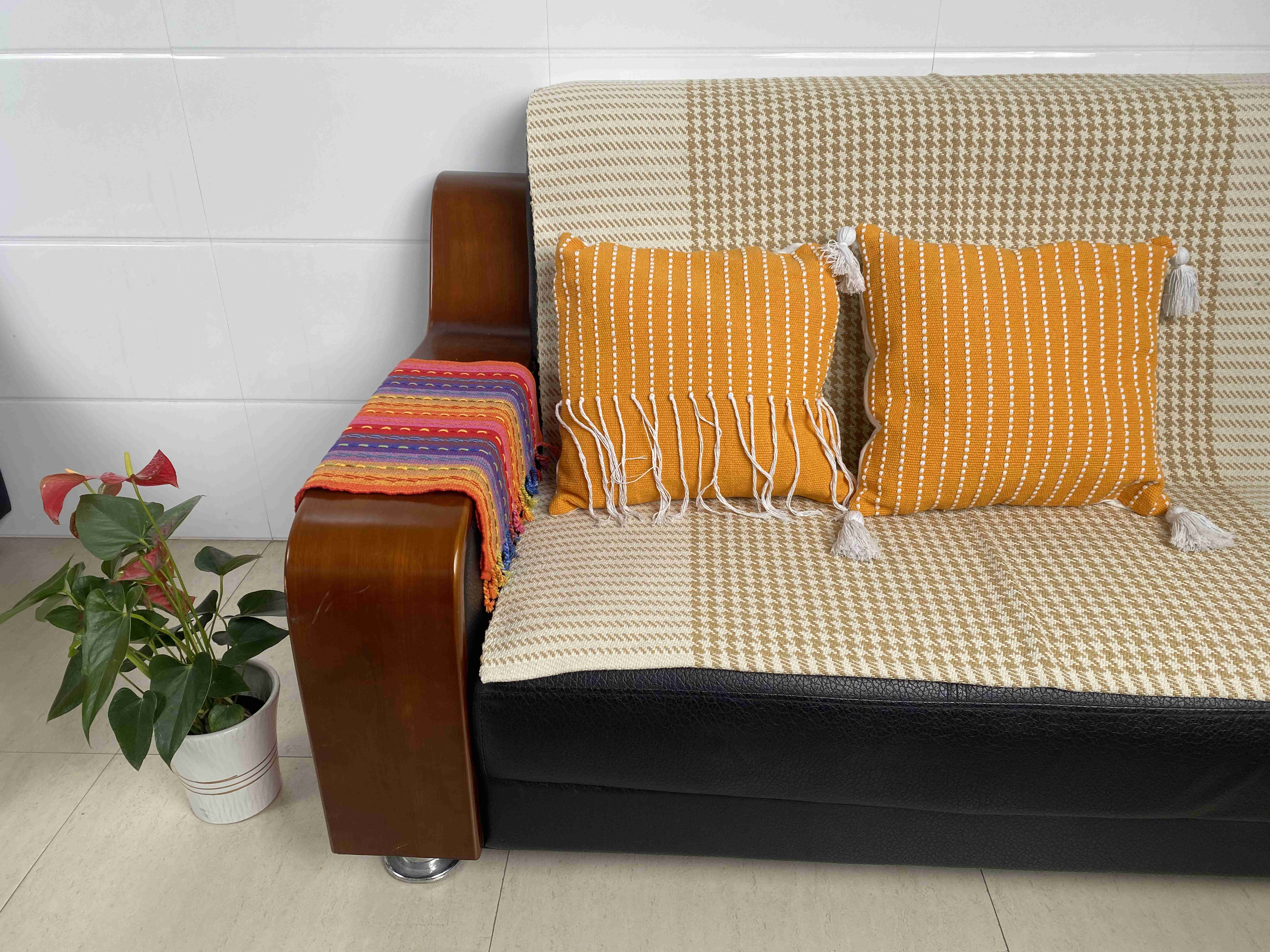 Handcrafted Elegant Fabric Cushions with Breathable Textured Finish for Living Room Decor