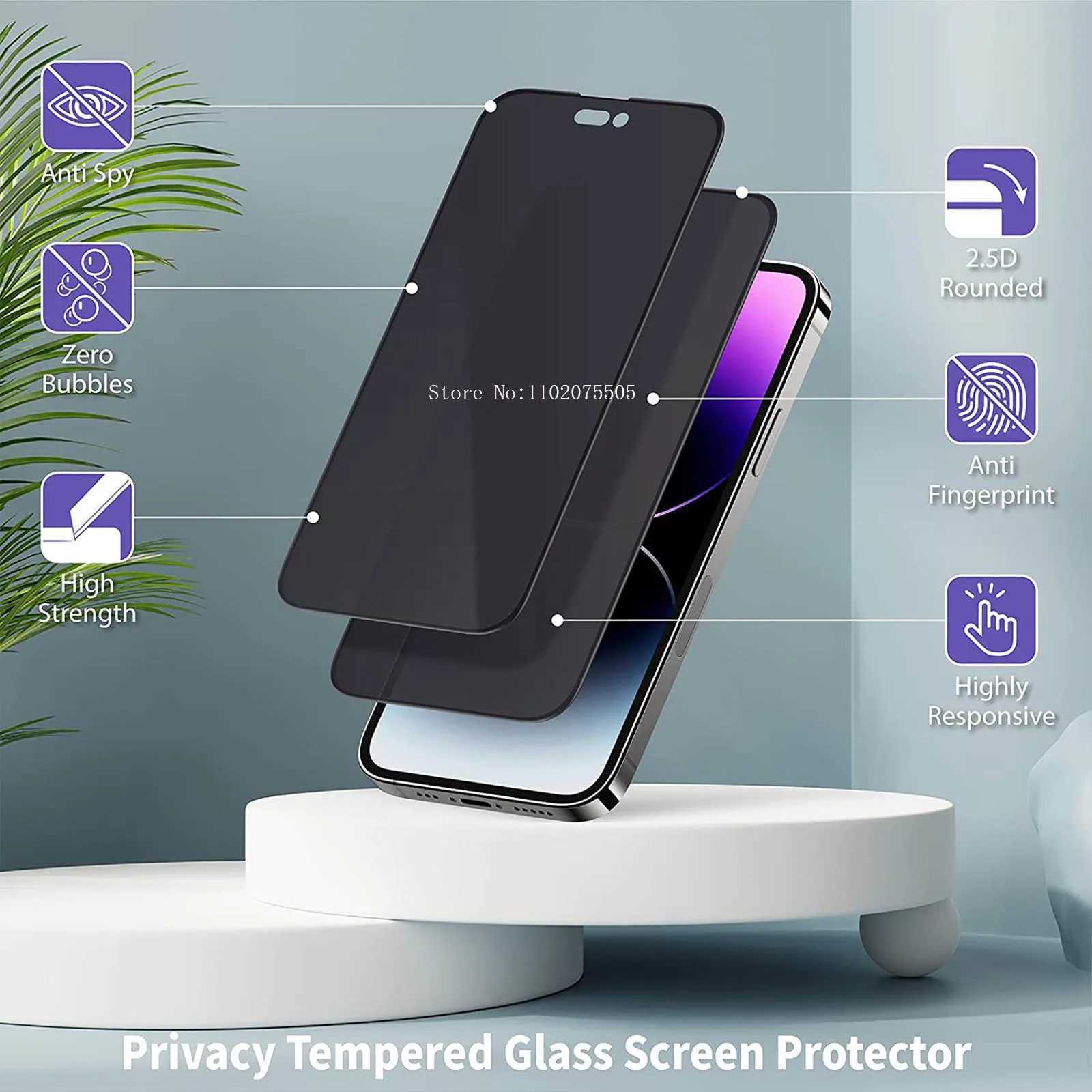 New Arrival 3Pcs full set of anti spy screen protectors for iPhone 14 13 12 11 Plus Pro Max Mini XS XR X 9H privacy dark tempered glass film T250116