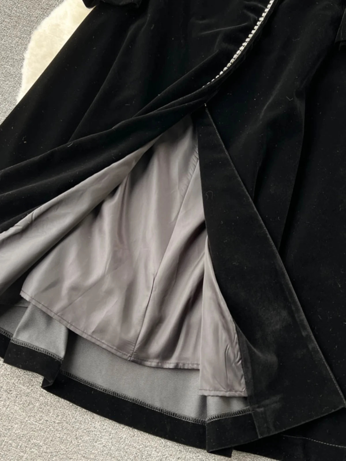 Autumn Winter Thicken Black Velvet Trenches Coat Long Windbreakers Overcoats 250107