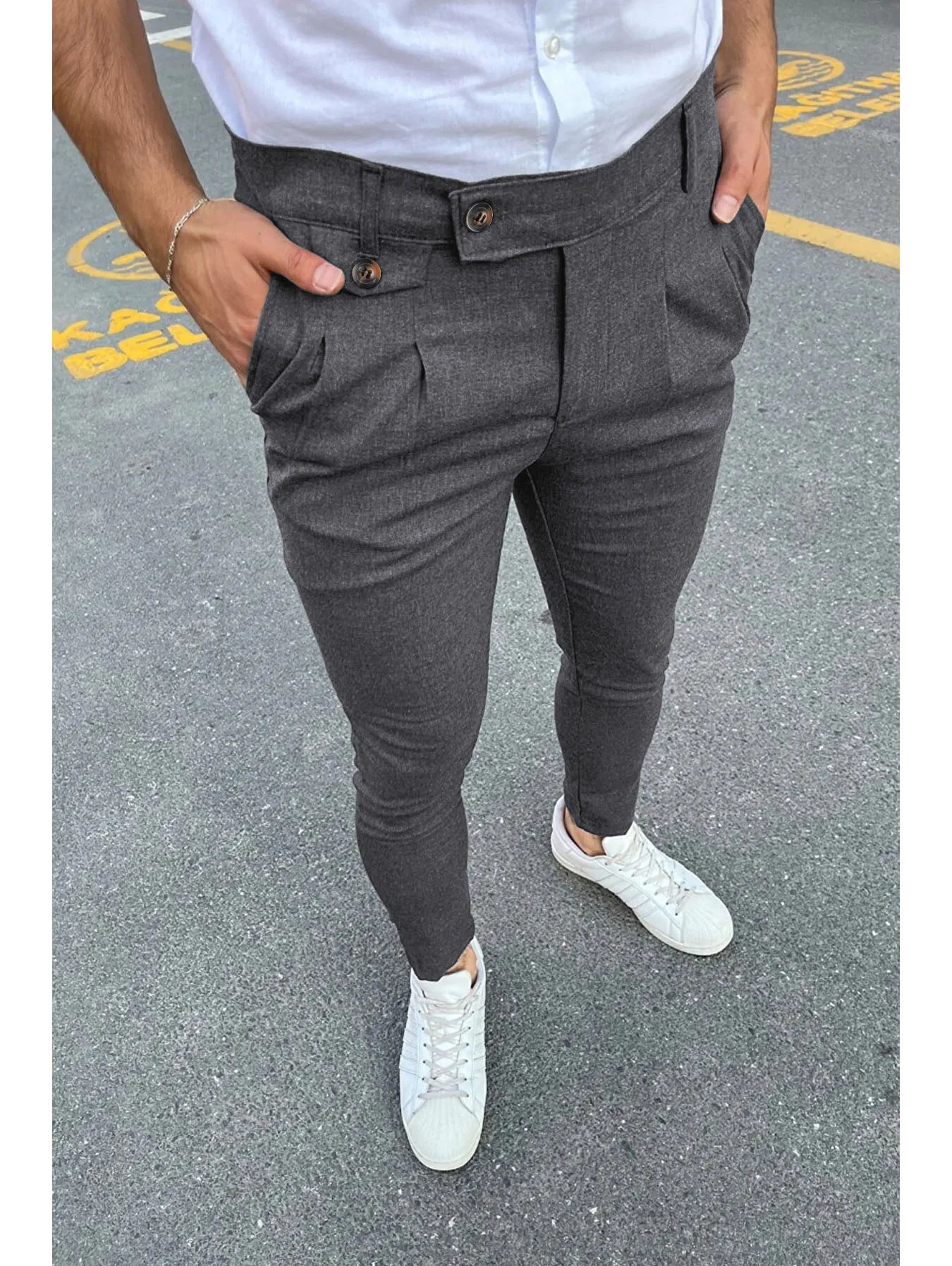 Mens Business Casual Skinny Stretch Slim Fit Pencil Pants Trousers Fashion Zipper Mid Waist Solid Jogging Khaki Track Pants 250113