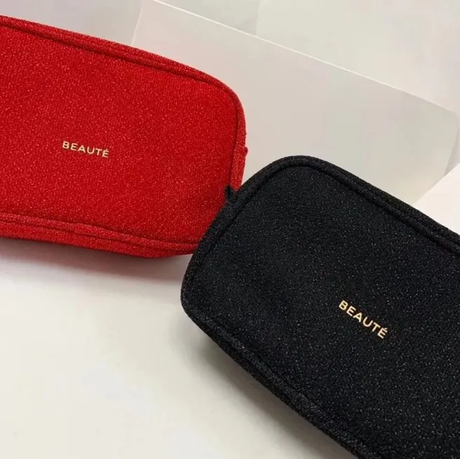 2C Blingbling Black Red Fabric Zipper Case Elegant Beauty Cosmetic Case Fashion Makeup Organizer Bag Toiletry Case VIP gift with Gift Box