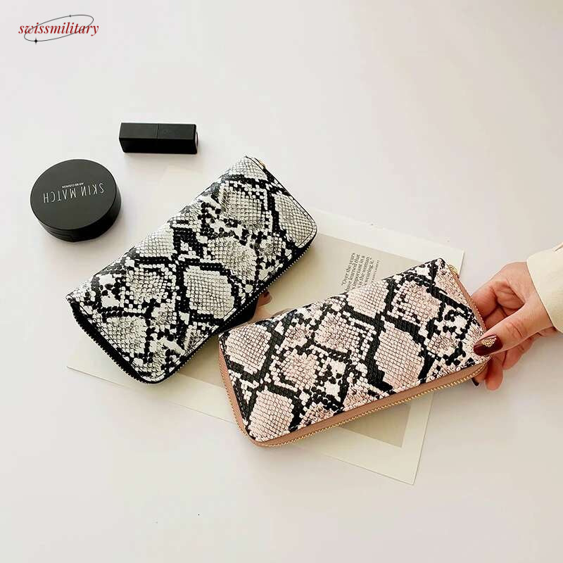 Long Women's Snakeskin Pattern Coin Card Holder Wallets Female Clutch Money Bag Pu Leather Wallet Purse swissmilitary