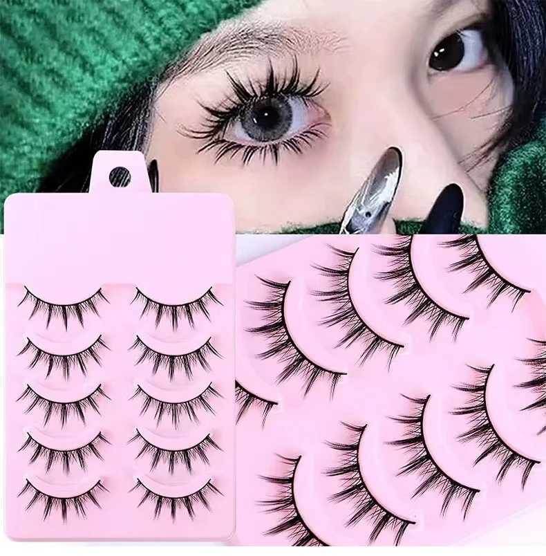 5 Pairs Natural Long Cat Eye False Eyelashes Cosplay Makeup Cross Strip Eye Lashes Handmade Manga Lashes Extension Mink CiliosXJ250116