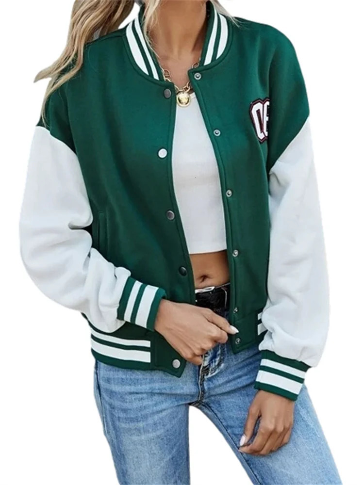 Women Baseball Jackets Letter Embroidery Long Sleeve Button Down Coats Tops Outerwear Fall Winter 250116